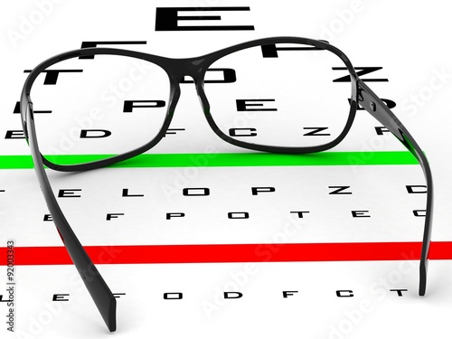 Fotografie Near vision test card with glasses illustration
