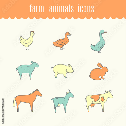 Fototapeta Naklejka Na Ścianę i Meble -  Funny icons of Farm animals.