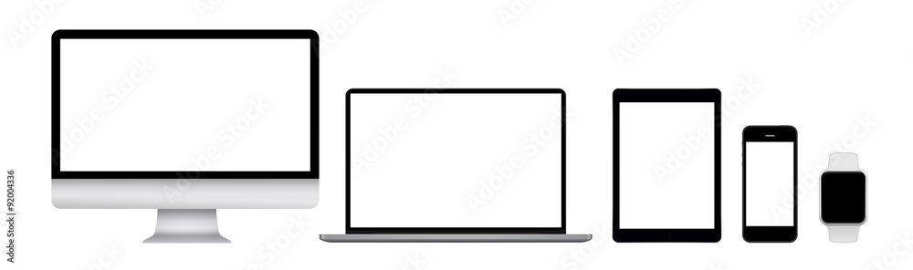 Modern computer monitor, laptop, tablet, phone and watch Modern computer monitor, laptop, tablet, phone and watch