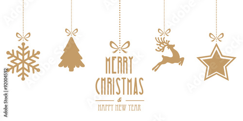 christmas elements hanging gold isolated background
