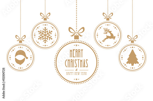 christmas balls hanging gold isolated background