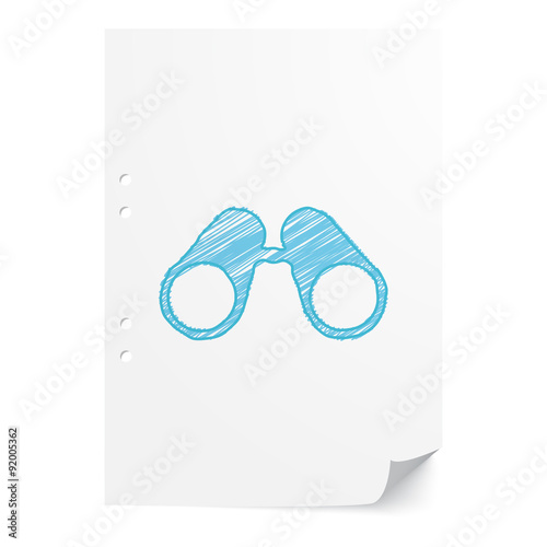 Blue handdrawn Binoculars illustration on white paper sheet with