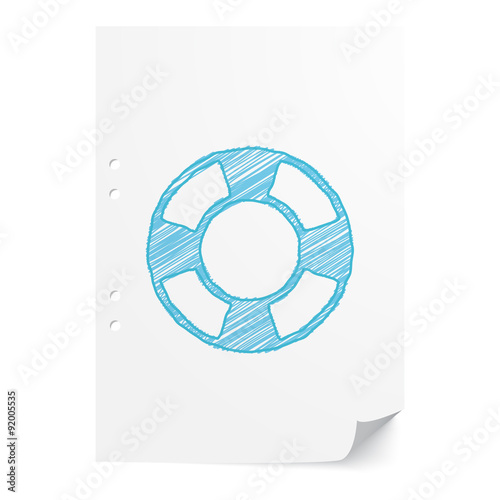Blue handdrawn Life Buoy illustration on white paper sheet with