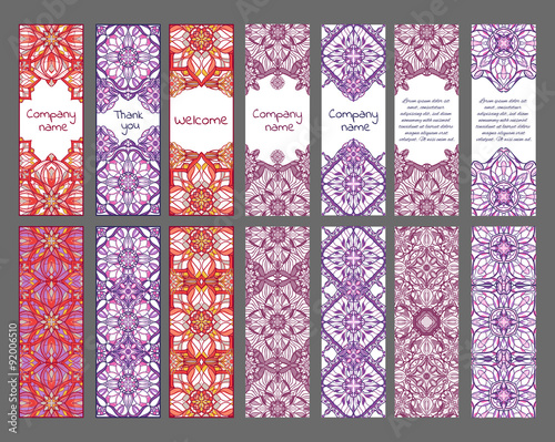 Set of cards or banners with oriental symmetric ornaments