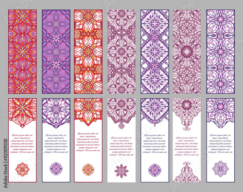 Set of cards or banners with oriental symmetric ornaments