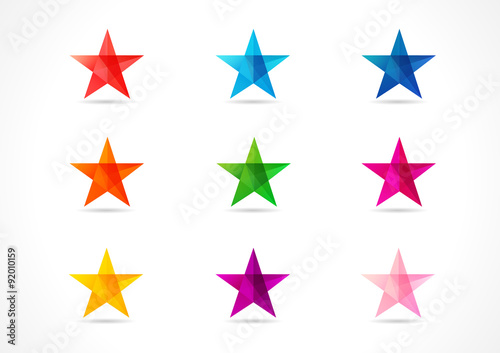 The colorful vector stars. The shining star icons in the shades of nine colors.