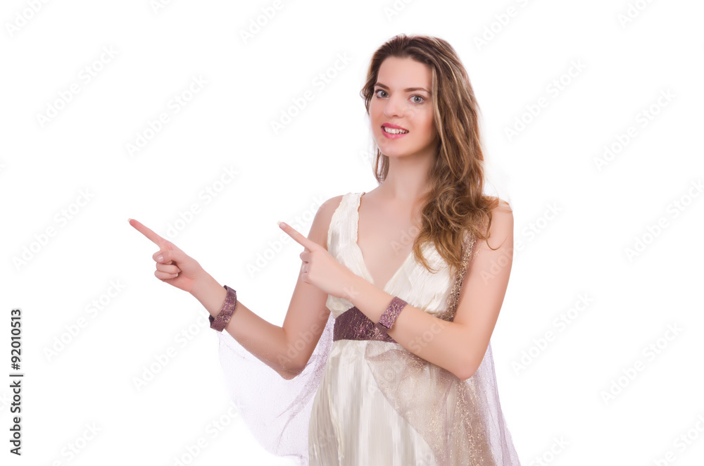 Pretty lady in light charming dress isolated on white Pretty lady in light charming dress isolated on white