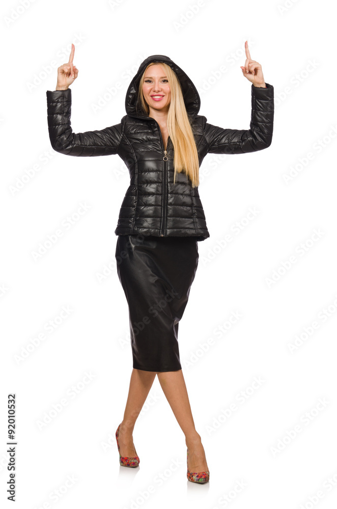 Young woman in bologna jacket isolated on white Young woman in bologna jacket isolated on white