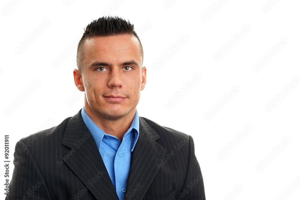 Portrait of handsome businessman in suit, right you can write some text Portrait of handsome businessman in suit, right you can write some text