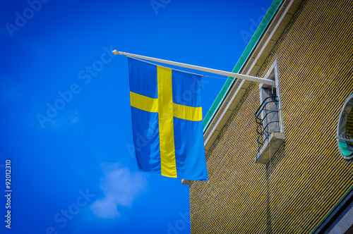 Close up of the Swedish flag in a building