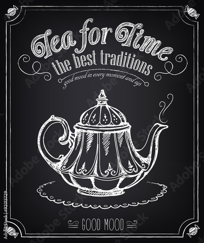 Retro illustration Time for tea with teapot