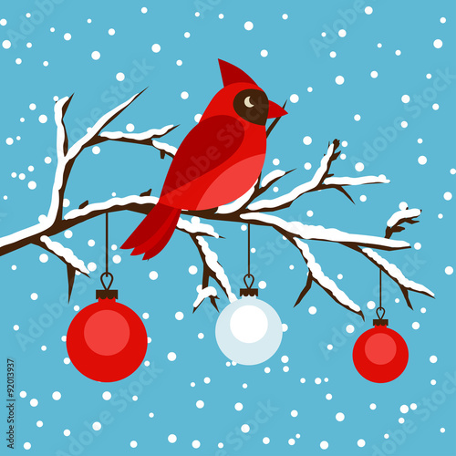Happy holidays greeting card with bird red cardinal © incomible