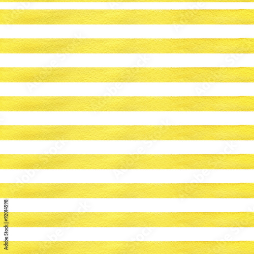 Colorful hand drawn real watercolor seamless pattern with yellow horizontal strips. Abstract grunge seamless pattern. Strips on white background.