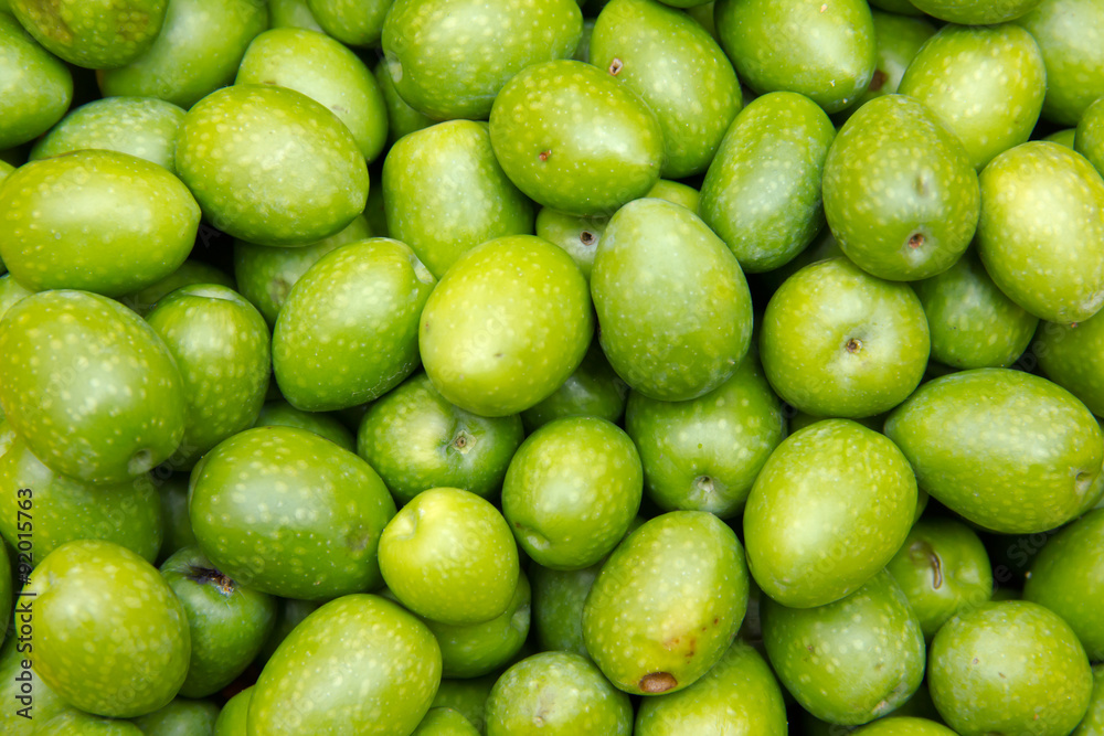 Freshly harvested olives viewed from up close Freshly harvested olives viewed from up close