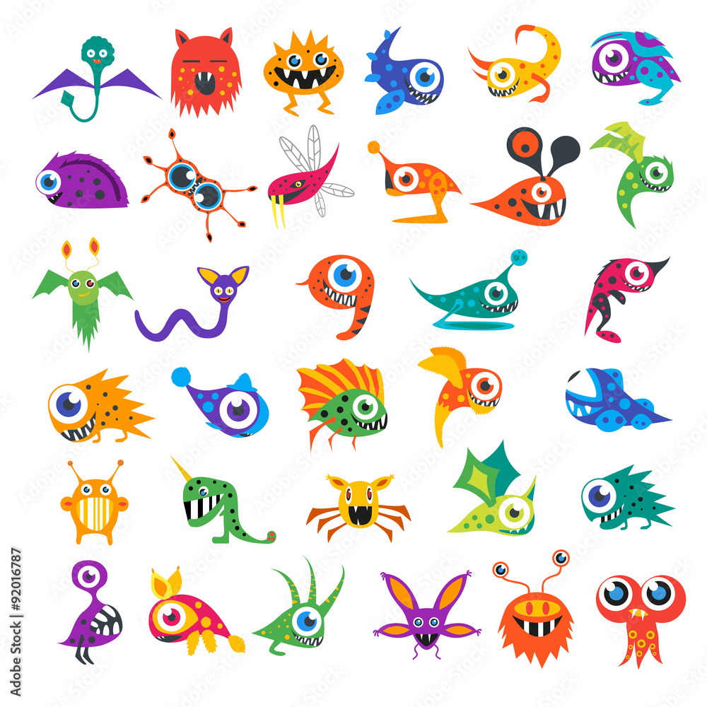 vector set of cartoon cute monsters