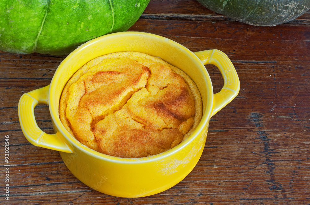 Pumpkin souffle on wooden table