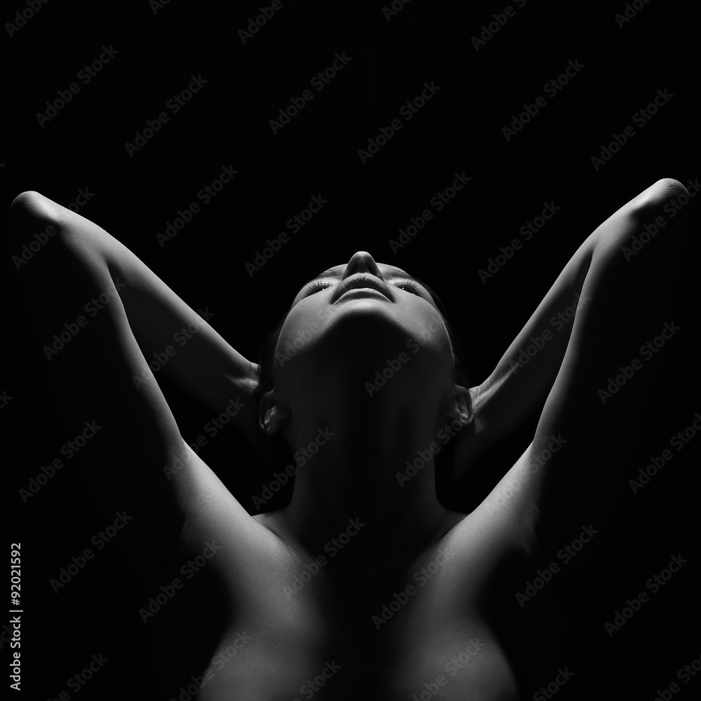 Obraz premium female silhouette,hands and face.body of girl.nude woman