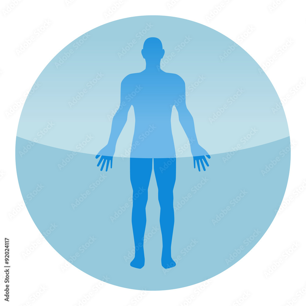 silhouette of a man icon. blue button