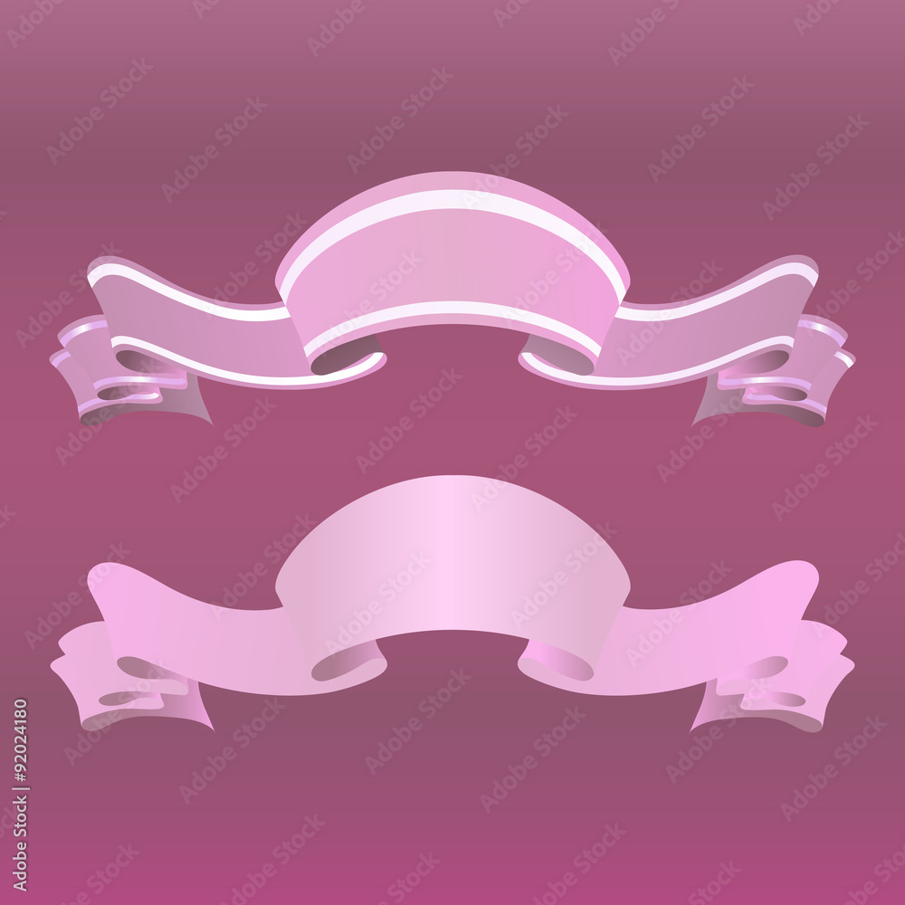 Realistic pink Glossy ribbons with a stripe for your design project