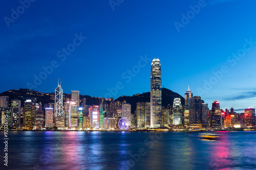 Hong kong city skyline at night © leungchopan