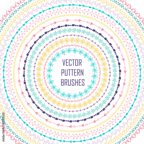 Set of handdrawn vector pattern brushes. Frames, borders with ornamental strokes and corner elements. 