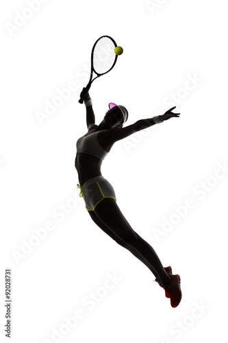 one woman tennis player in studio silhouette isolated © Paul Collection