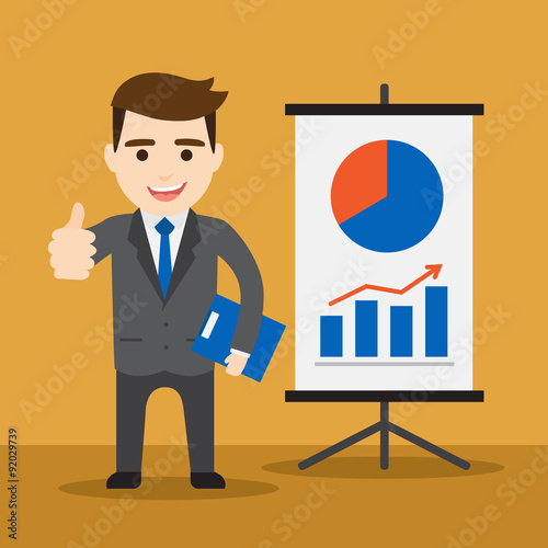Hombre de negocios con gráfico estadístico positivo