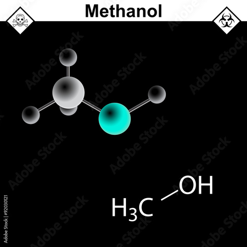 Chemical formula and model of methanol molecule