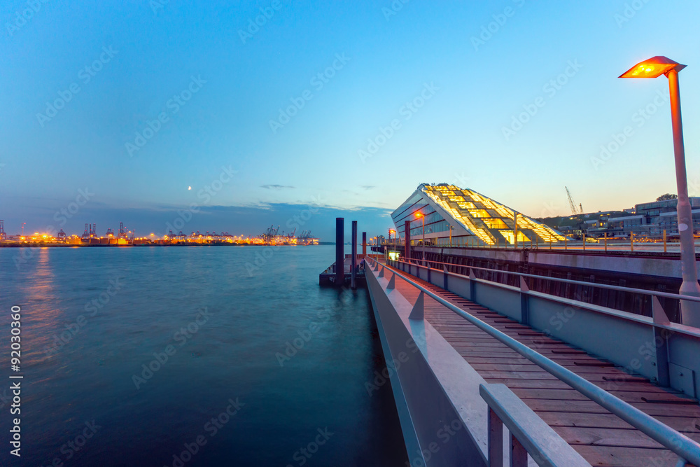 The famous Hamburg harbor seen after sunset