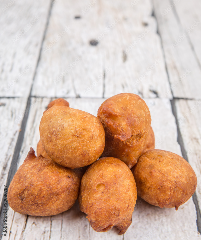 Popular Malaysian fritter snack deep fried banana balls or locally