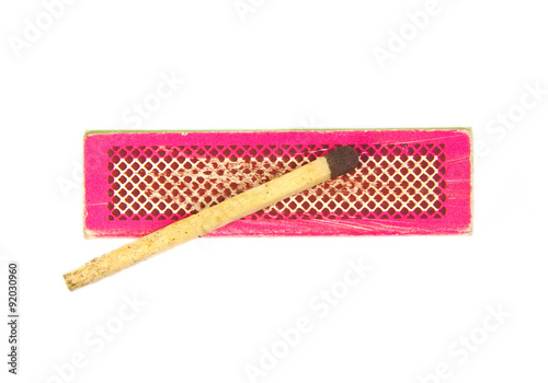 Match on an old and used red or pink box isolated over a white