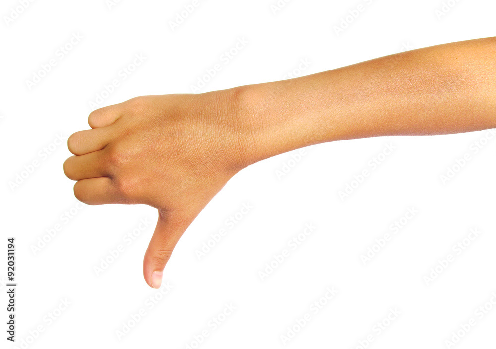 Hand thumb down isolated on a white background. Rejection Hand thumb down isolated on a white background. Rejection
