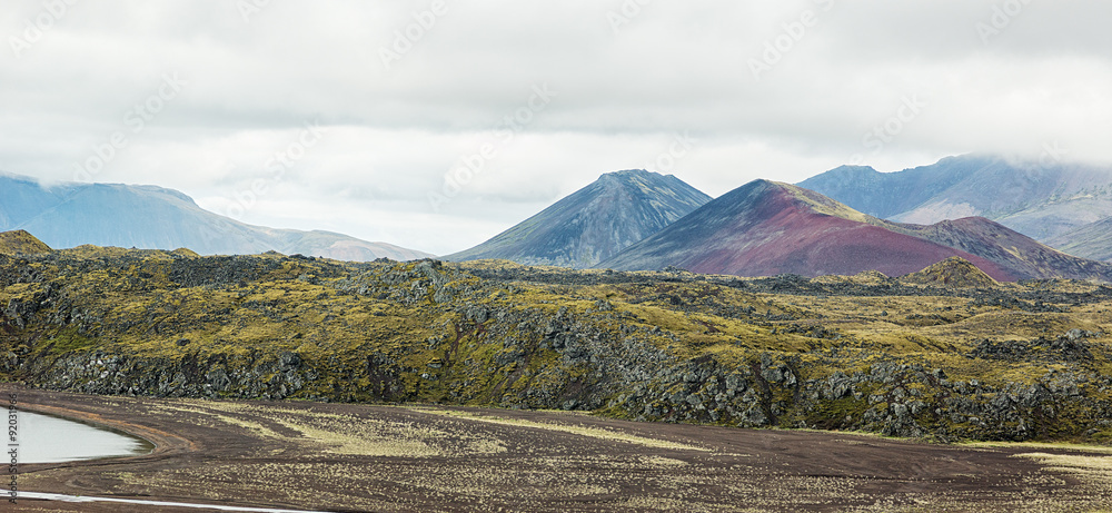 Mountains and lava field landscape in Iceland.