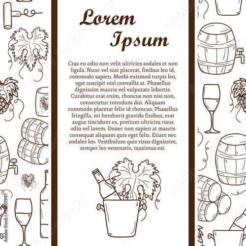 Vineyard or restaurnt concept with cartoon wine objects in hand