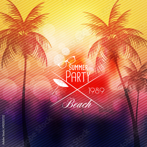 Summer Beach Party Flyer Design with Palmtrees - Vector Illustration