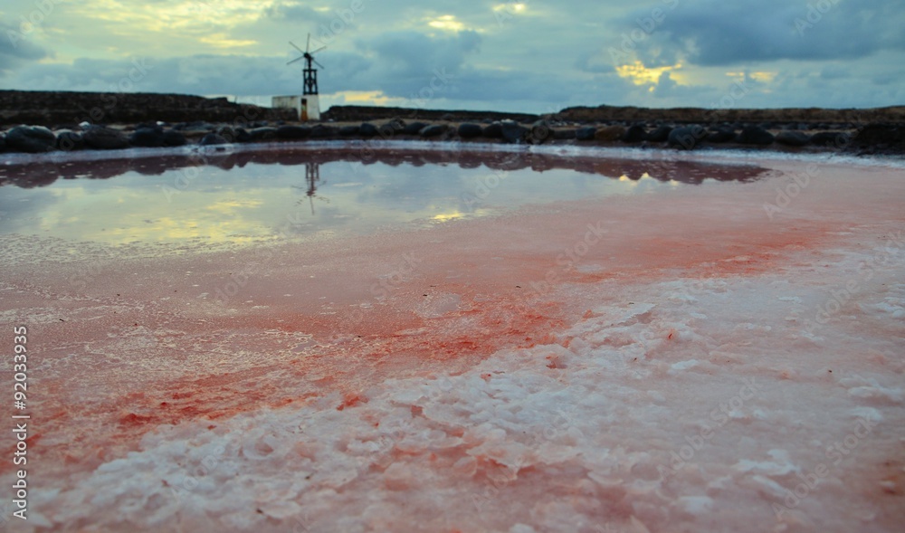 Salt layers of color in old salines