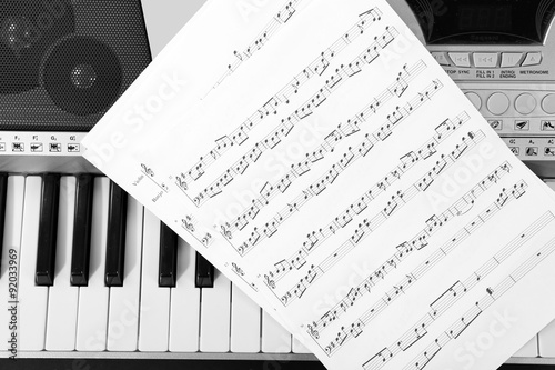 Music notes on synthesizer ...
