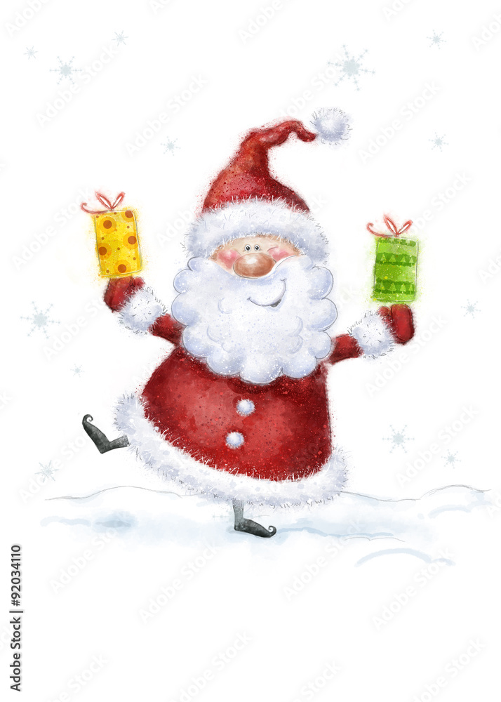 Santa Claus on snow background. Christmas greeting card. Happy New Year. Marry Christmas card. Christmas gift. Christmas  gifts.