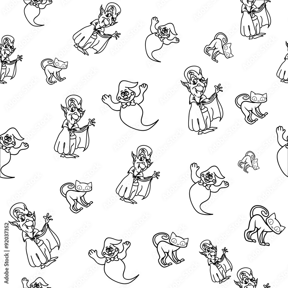 Seamless pattern on the theme of Halloween, wrapping paper, bringing Dracula