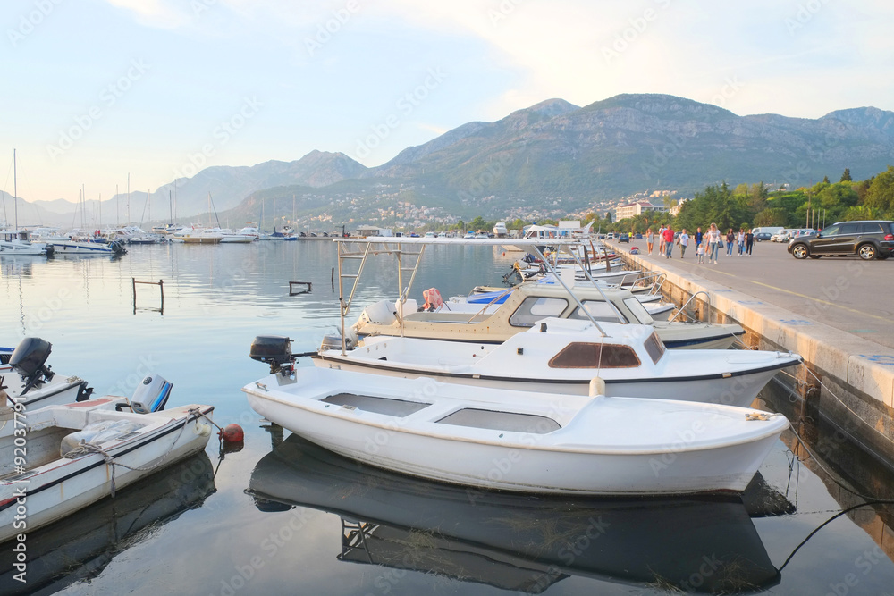 Boats in the in the bay of Bar, Montenegro