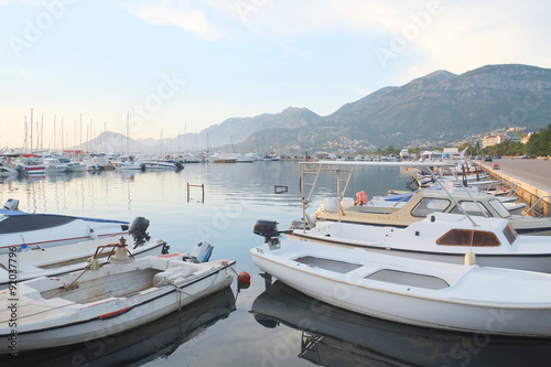 Boats in the in the bay of Bar  Montenegro