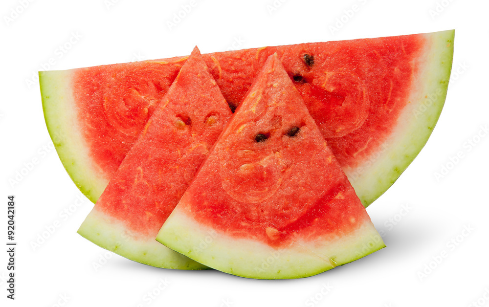One piece and two segments of ripe watermelon One piece and two segments of ripe watermelon