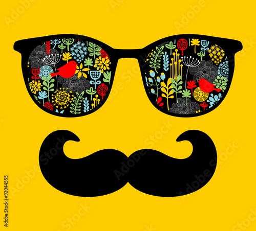 Retro sunglasses with reflection for hipster.