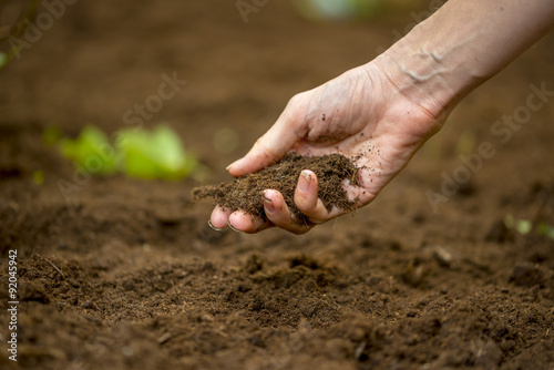 Photography Woman holding a handful of rich fertile soil