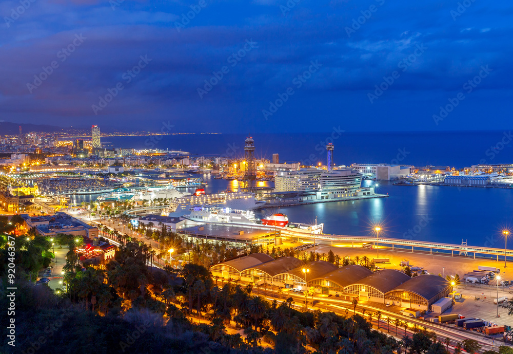 Barcelona and the port at night.