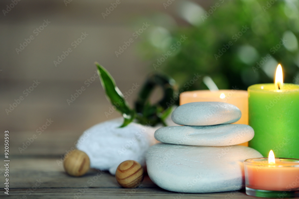 Beautiful spa composition on wooden table