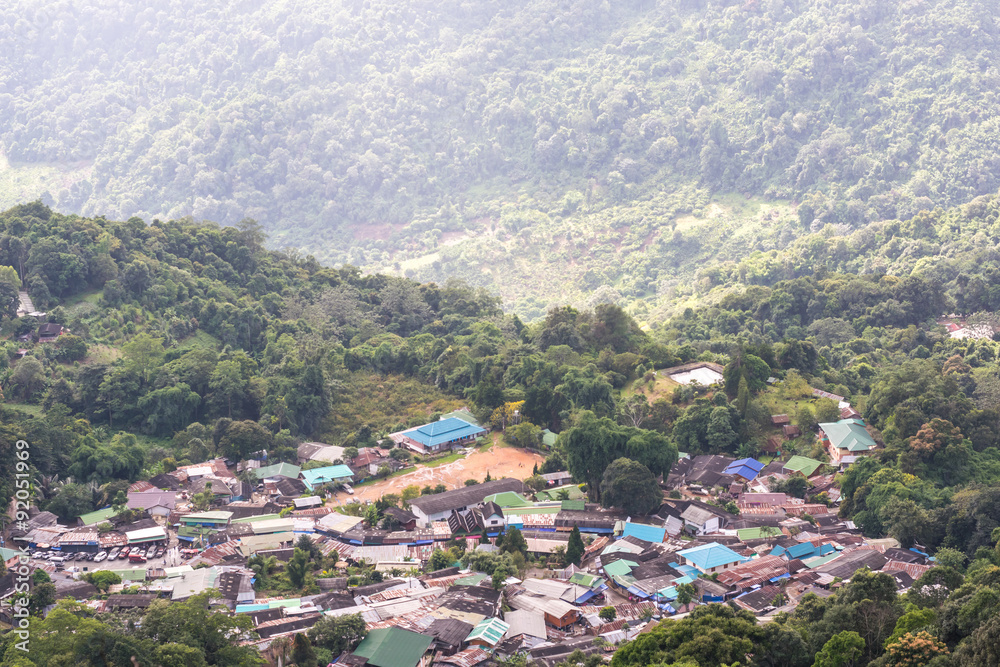 Aerial view Doi Pui Hmong village chiangmai thailand