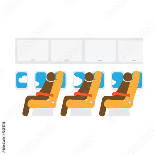 Airplane cabin seats and passengers