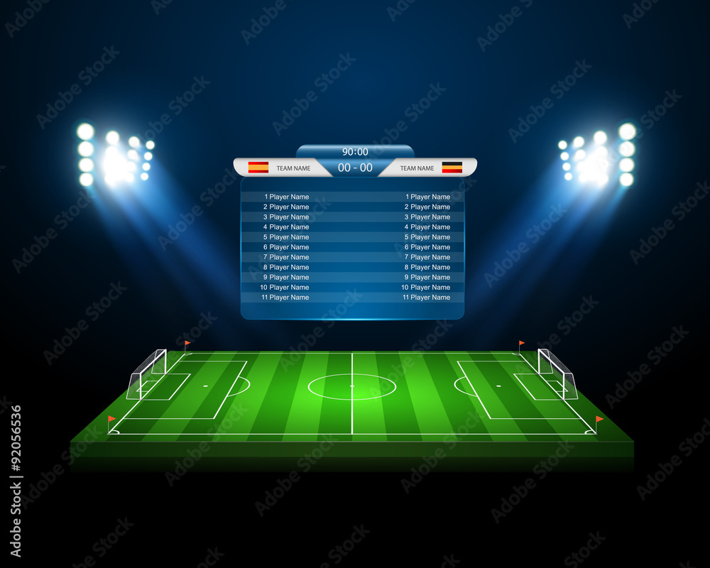 Naklejka premium vector soccer field with scoreboard,vector