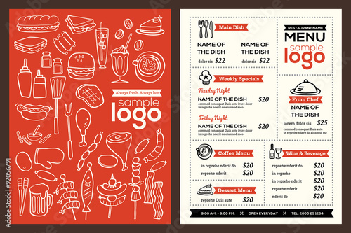 Modern Restaurant menu cover design pamphlet vector template